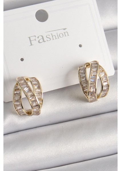 Pirinç Gold Renk Zirkon Taşlı Düğüm Halka Model Kadın Küpe - PRT3500EB03368