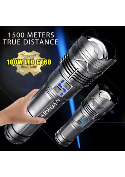 Yüksek Güç Taktik Şarj Edilebilir LED El Feneri Uzun Menzilli Çok Güçlü Fener