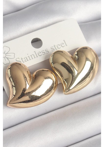 Pirinç Gold Renk Bomba Kalp Model Kadın Küpe - PRT3500EB04048