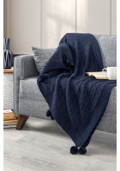 Ponponlu Triko Örme Tv Battaniyesi – Koltuk & Omuz Şalı & Diz Battaniyesi – 130x170cm modelleri