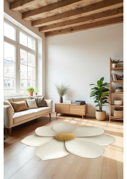 Dijital Baskı Kum Çiçek Desen Lazer Kesim Dekoratif Makinada Yıkanabilir Yuvarlak Antre Salon Halısı