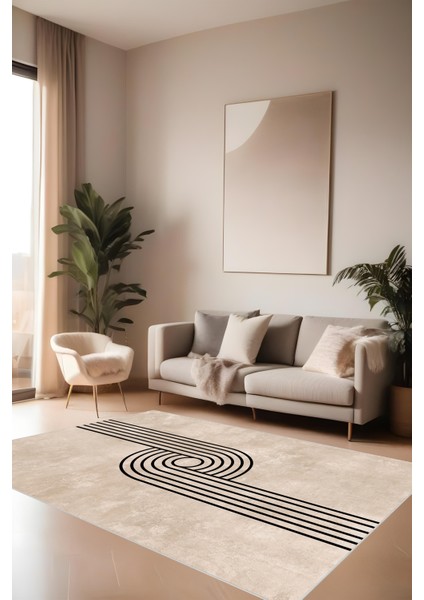 Bohem Bej Halı - Dijital Yıkanabilir Kaymaz Taban Leke Tutmaz Salon Halısı Mutfak Halısı ve Yolluk