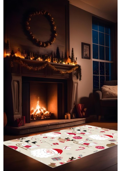 Yılbaşı Temalı Yeni Yıl Halısı Noel Halısı Christmas Parti Halısı Dijital Baskı Makinada Yıkanabilir