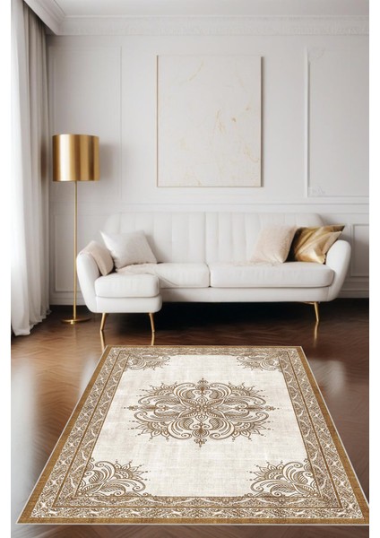 Dijital Baskı Modern Klasik Desenli Çerçeveli Dekoratif Makinada Yıkanabilir Salon ve Yolluk Halısı