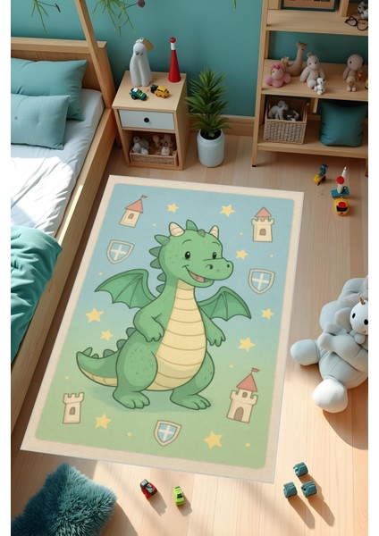 Dijital Baskı Çocuk Odası Halısı Makinede Yıkanabilir Anti Bakteriyel Leke Tutmaz Kaymaz Taban.