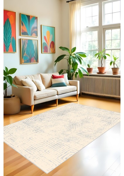 Bohem Bej Halı - Dijital Yıkanabilir Kaymaz Taban Leke Tutmaz Salon Halısı Mutfak Halısı ve Yolluk