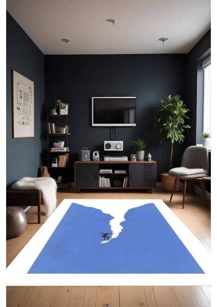 Dijital Baskı Deniz ve Sörf Figürlü Kaymaz Taban Makinada Yıkanabilir Salon Halısı Genç Odası Halısı