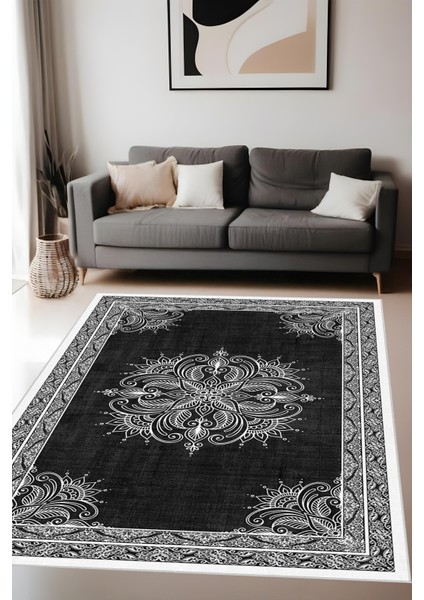 Dijital Baskı Modern Klasik Desenli Çerçeveli Dekoratif Makinada Yıkanabilir Salon ve Yolluk Halısı