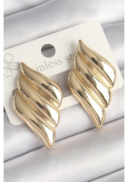 Pirinç Gold Renk 3 Sıralı Dalgalı Model Kadın Küpe - PRT3500EB04062