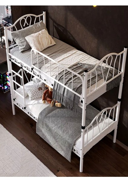 Argimo Orkide Genç Odası Metal Ranza ve Karyola 90 x 190 Beyaz