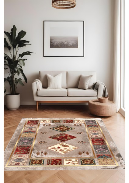 Dijital Baskı Klasik Desenli Kilim Görünümlü Dekoratif Makinada Yıkanabilir Salon ve Yolluk Halısı