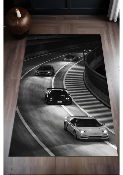 Dijital Baskı Araba Temalı Kaymaz Taban Leke Tutmaz Makinada Yıkanabilir Salon Halısı Genç Halısı