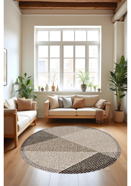 Dijital Baskı Kahve Renk Tonlu Üçgen Piramit Desen Makinada Yıkanabilir Yuvarlak Salon Antre Halısı fiyatları