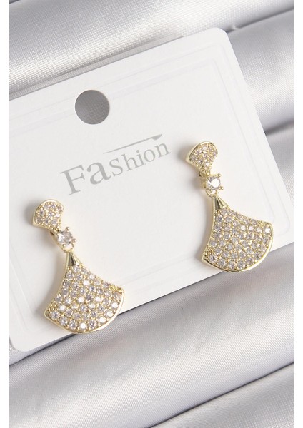 Pirinç Gold Renk Zirkon Taşlı Motif Model Kadın Küpe - PRT3500EB03153