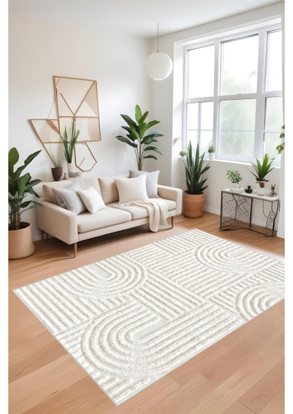 Bohem Beyaz Halı - Dijital Yıkanabilir Kaymaz Taban Leke Tutmaz Salon Halısı Mutfak Halısı ve Yolluk
