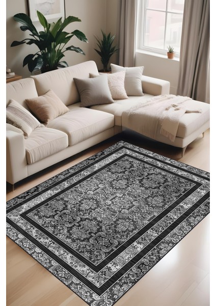 Dijital Baskı Klasik Desenli Çift Çerçeveli Dekoratif Makinada Yıkanabilir Salon ve Yolluk Halısı