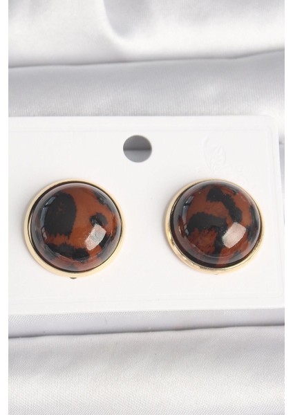 Pirinç Gold Renk 3D Daire Leopar Model Kadın Küpe - PRT3500EB04246