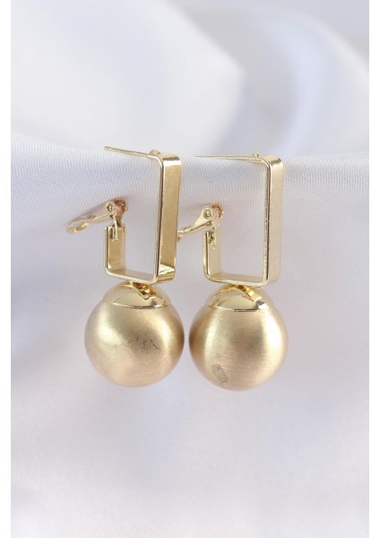 Pirinç Gold Renk Dikdörtgen Detay Oval Küpe - PRT3500EB01409
