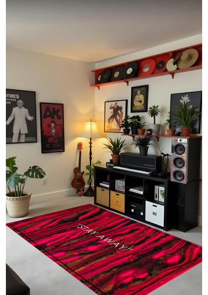 Dijital Baskı Stay Away Yazılı Modern Kaymaz Taban Makinada Yıkanabilir Salon Halısı ve Yolluk modelleri