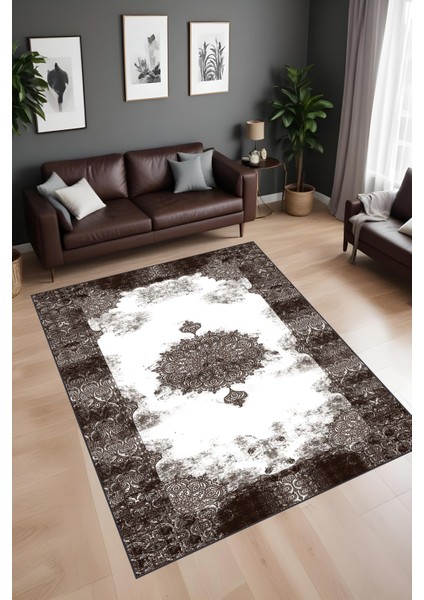 Dijital Baskı Klasik Desenli Çerçeveli Dekoratif Makinada Yıkanabilir Salon ve Yolluk Halısı