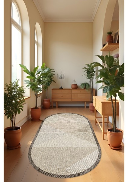 Dijital Baskılı Kahve Renkli Tonlu Üçgen Piramit Desen Makinada Yıkanabilir Oval Salon Yolluk Halısı fiyatları