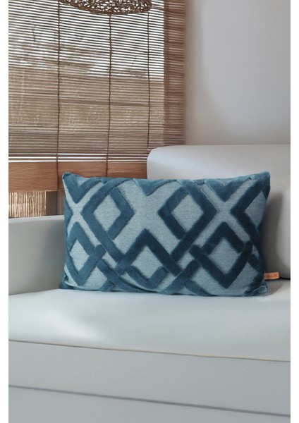 Dekoratif Kırlent Kılıfı Pamuk Polyester Geometrik Desen Gece Mavisi 28x50 cm Dikdörtgen modelleri
