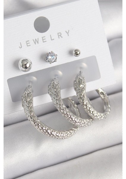 Pirinç Gold Renk Zirkon Taş Detaylı Halka Yılan Model Kadın Küpe Seti - PRT3500EB04107