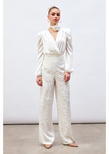 Kruvaze Saten Bodysuit - Ekru