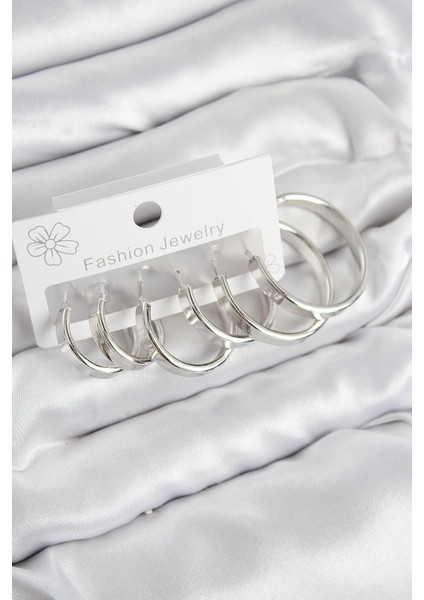 Pirinç Halka Model Gümüş Renk Kadın Set Küpe - PRT3500EB08125
