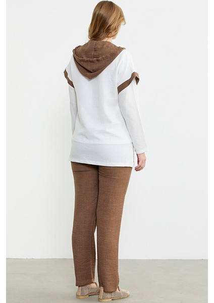 Keten Görünümlü Rahat Kalıp Üçlü Takım - Kahve indirimleri