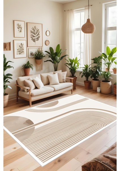 Bohem Bej Halı - Dijital Yıkanabilir Kaymaz Taban Leke Tutmaz Salon Halısı Mutfak Halısı ve Yolluk