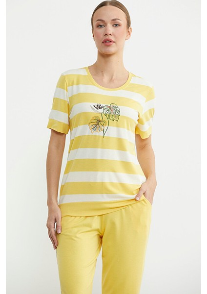 Rahat Kalıp Çizgili Pantolon Takım - Sarı modelleri