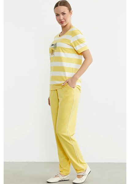 Rahat Kalıp Çizgili Pantolon Takım - Sarı indirimleri