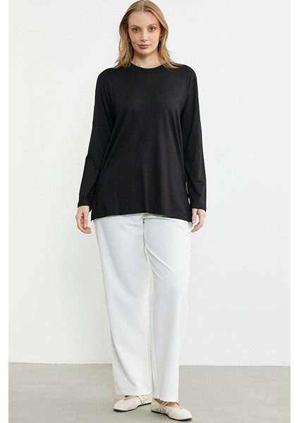 Triko Yaka Kombinli Uzun Kol Bluz - Siyah fiyatları