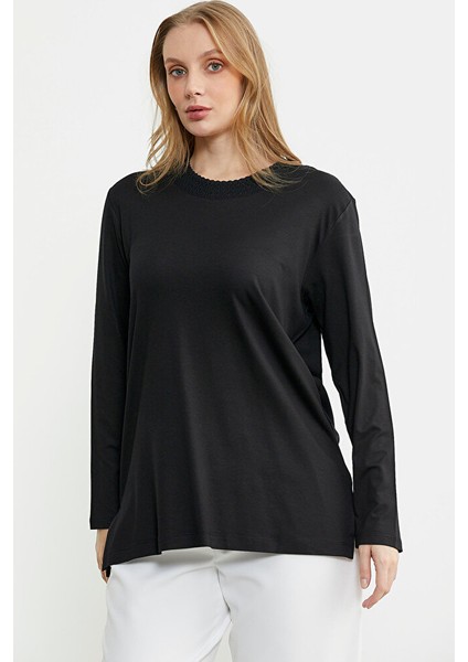 Triko Yaka Kombinli Uzun Kol Bluz - Siyah fırsatları
