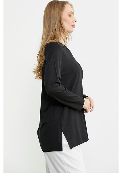 Triko Yaka Kombinli Uzun Kol Bluz - Siyah indirimleri