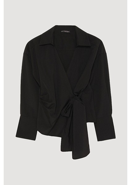 Bağlama Detaylı Kruvaze Bluz Siyah