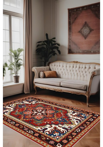 Dijital Baskı Klasik Desenli Çerçeveli Dekoratif Makinada Yıkanabilir Salon ve Yolluk Halısı