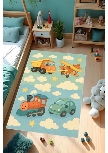 Dijital Baskı Çocuk Odası Halısı Makinede Yıkanabilir Anti Bakteriyel Leke Tutmaz Kaymaz Taban.