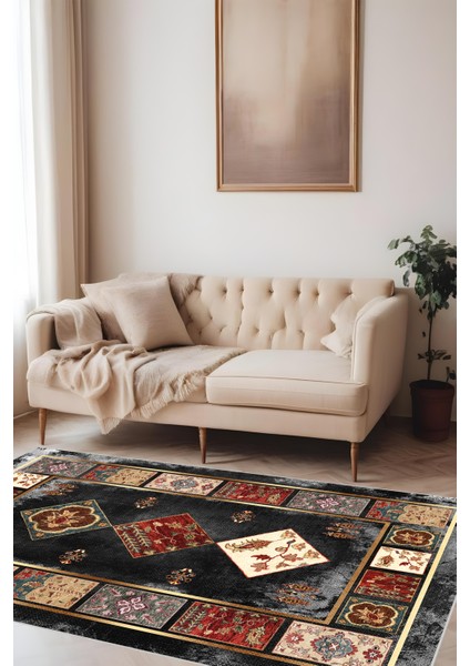 Dijital Baskı Klasik Desenli Kilim Görünümlü Dekoratif Makinada Yıkanabilir Salon ve Yolluk Halısı