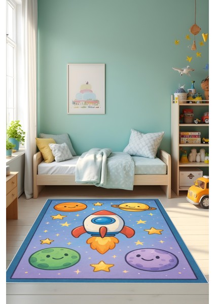 Dijital Baskı Çocuk Odası Halısı Makinede Yıkanabilir Anti Bakteriyel Leke Tutmaz Kaymaz Taban. fiyatları