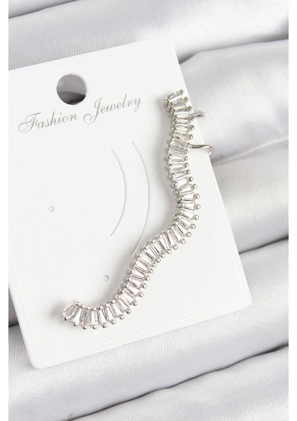 Pirinç Su Yolu Model Gümüş Renk Sağ Kıkırdak Küpe - PRT3500EB08063