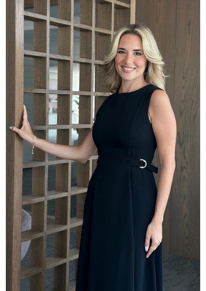 Siyah Bel Kemer Detaylı Elbise - 2313 modelleri