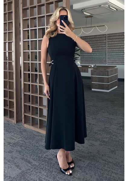 Siyah Bel Kemer Detaylı Elbise - 2313 fırsatları