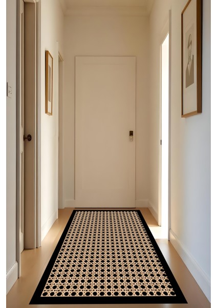 Dijital Baskı Hasır Görünümlü Siyah Çerçeveli Yıkanabilir Salon Halısı Mutfak Halısı Yolluk Halısı fiyatları
