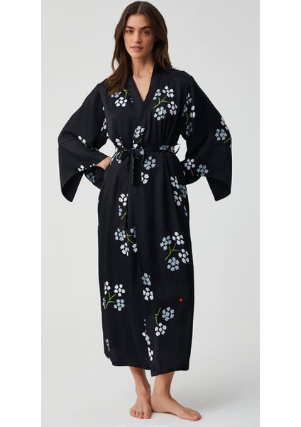 Viskon Sabahlıklı Dantelli Taş Detaylı Uzun Gecelik Takım Siyah 9916 fırsatları