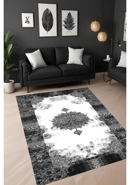 Dijital Baskı Klasik Desenli Çerçeveli Dekoratif Makinada Yıkanabilir Salon ve Yolluk Halısı