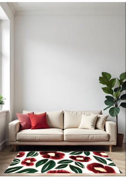 Makinede Yıkanabilir Renkli Çiçek Desen Kaymaz Taban Leke Tutmaz Salon Halısı ve Yolluk fırsatları