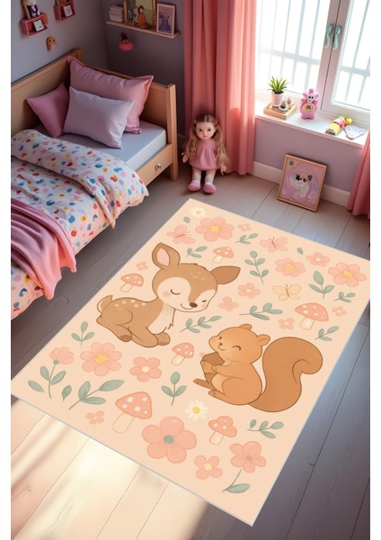 Dijital Baskı Çocuk Odası Halısı Makinede Yıkanabilir Anti Bakteriyel Leke Tutmaz Kaymaz Taban.
