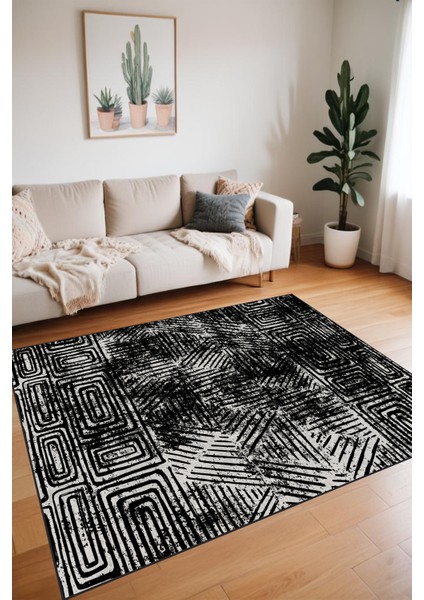 Bohem Siyah Halı - Dijital Yıkanabilir Kaymaz Taban Leke Tutmaz Salon Halısı Mutfak Halısı ve Yolluk fiyatları